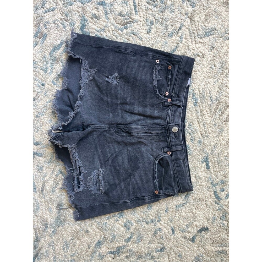 AMERICAN EAGLE WOMENS 90s BOYFRIEND BLACK DENIM JEAN SHORTS DISTRESSED SIZE 8